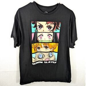 Demon Slayer Kimetsu No Yaiba Anime T-Shirt L Black Graphic Tee Tanjiro Nezuko